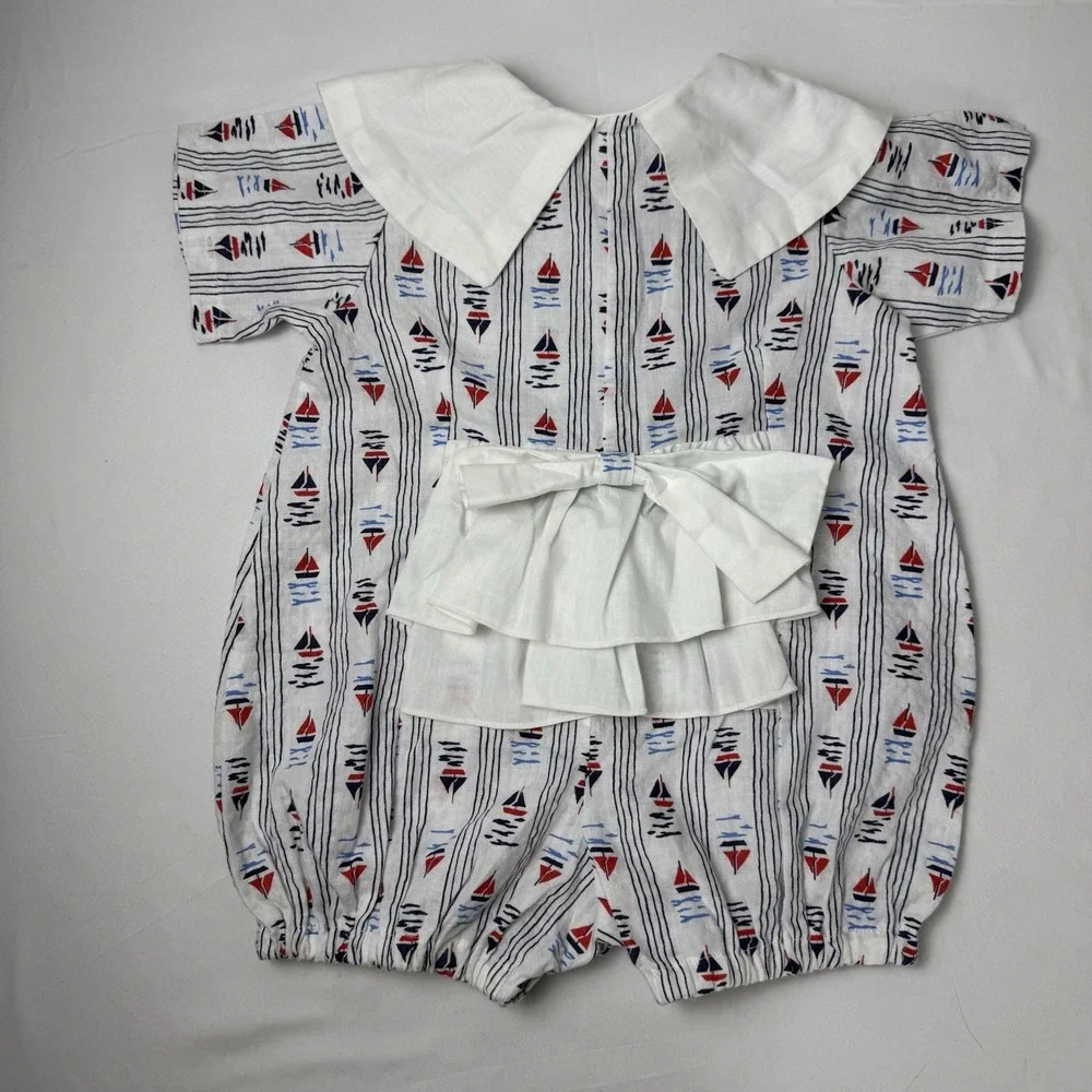Vintage Sailboat Baby Romper One Piece Girls 18 Months Handmade Ruffle Bum‎ Red